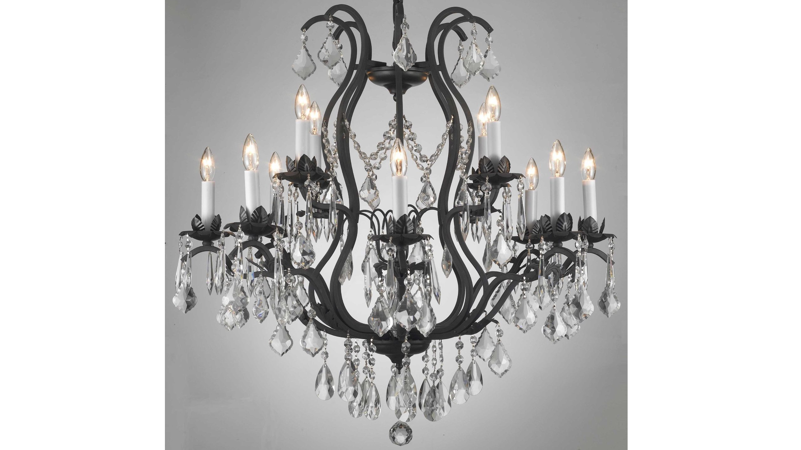 Chandelier - Wrought Iron w/ Crystal Accents - ...