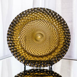Black with Gold Glass Charger Plate rental Nashville, TN