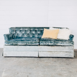 Blue velvet sofa rental Dallas-Ft. Worth, TX
