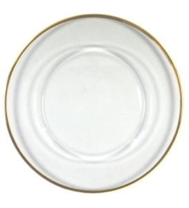 White china with gold band charger rental Houston, TX