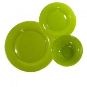 Green glass colored china set rental Houston, TX