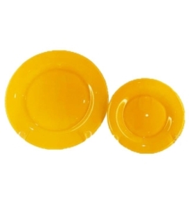 Golden yellow glass china set rental Houston, TX