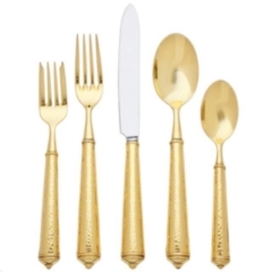 Gold round handled flatware rental in Houston, TX