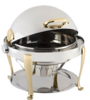Gold Accent Stainless Steel Round Chafer Roll Top  rental in Los Angeles, CA