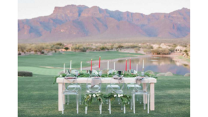 White Modern Table rental Phoenix, AZ