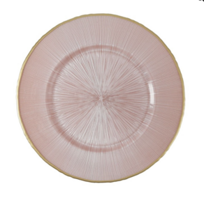 13" Pink Aurora Glass Charger with Gold Trim rental Dallas-Ft. Worth, TX