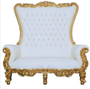 Double White and Gold Throne Loveseat rental Las Vegas, NV