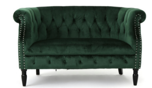 Green Velvet Loveseat Couch rental Denver, CO