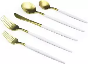 White Handle Golden Flatware rental Denver, CO