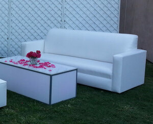 White Vinyl Sofa rental Los Angeles, CA