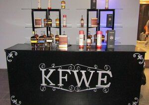 8′ Black Wood Panel Bar with Custom Lettering rental Los Angeles, CA