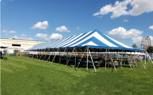 30' x 150' Canopy Blue and White Stripes rental Chicago, IL
