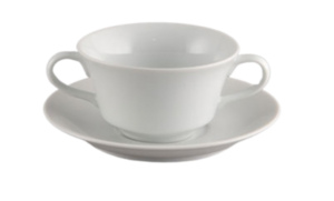 Rimmed White Double Handled Cup  rental Chicago, IL