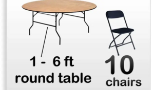 1 6ft Adult Round Table, 10 Black Chairs rental Austin, TX