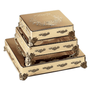 Rose Accent Square Gold Plated Cake Plateau rental Dallas-Ft. Worth, TX