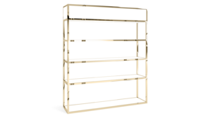 Essex Polished Gold Bar Back - White Shelves rental New York, NY