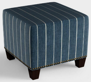 Ink Blue Stripe Ottoman 19" W rental New York, NY