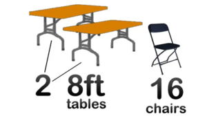 2 8ft Rectangle Tables & 16 Black Chairs rental Houston, TX