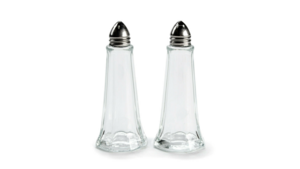 Tall Silver Top Glass Salt & Pepper Set rental New York, NY