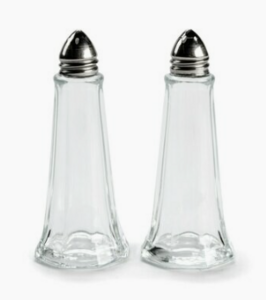 Tall Silver Top Glass Salt & Pepper Set rental New York, NY