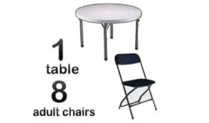 1 5ft Adult Round Table & 8 Black Chairs Combo rental San Antonio, TX