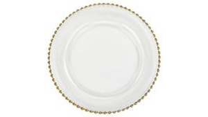 Gold Beaded Plastic Charger rental Denver, CO