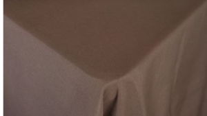 Chocolate 90x156 poly linen rental Houston, TX