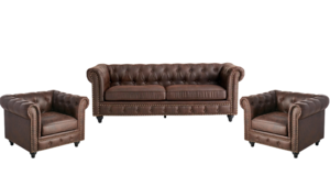 Faux Brown Leather Lounge set rental Houston, TX