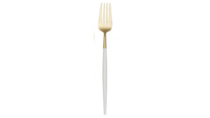 White Handle Golden Dinner Fork  rental Denver, CO