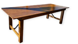 8ft Knotty Pine Brown Farm Table  rental Denver, CO