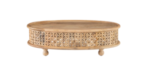 Wood Oval Light Finish Coffee Table rental Denver, CO