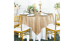 72 x 72 Overlay Sequin Champagne/Gold rental Fresno-Armona, CA
