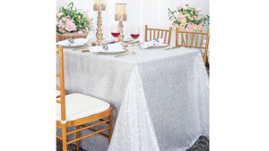 90 x 132 Table Drape Silver Sequin rental Fresno-Armona, CA