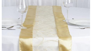Table Runner Satin Organza Swirl Champagne rental Fresno-Armona, CA