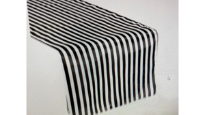 Table Runner Pin Stripped Black & White Satin rental Fresno-Armona, CA