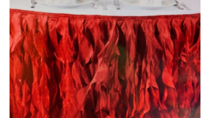 Linen Skirting Organza Curly Willow Red 17 ft rental Fresno-Armona, CA
