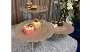 Cake Stand Jeweled Silver 3 Adj. Tiers rental Fresno-Armona, CA