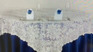 90 x 90 Overlay Lace Ivory rental Fresno-Armona, CA