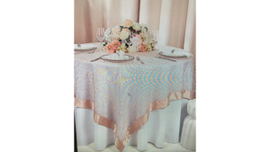 Overlay 90 x 90 Blush Organza Swirl rental Fresno-Armona, CA