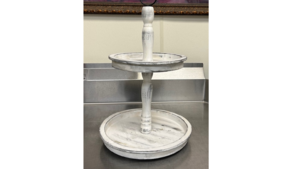 Catering 2 tier White washed wood stand rental Fresno-Armona, CA