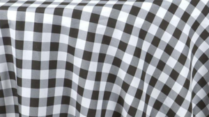 Table runner black checkered rental Fresno-Armona, CA