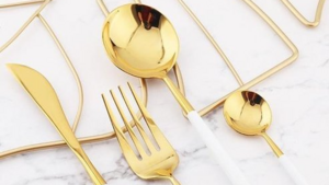 White & Gold Salad Fork rental Greater Northern Michigan