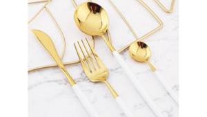 White & Gold Dinner Spoon rental Greater Northern Michigan