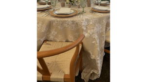 Santorini Cream Reversible 132" Round rental Greater Northern Michigan