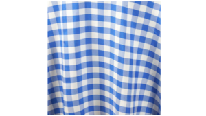Buffalo Check Blue Linen 132" Round rental Greater Northern Michigan
