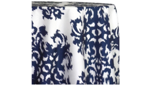 Ikat Navy Linen 132" Round rental Greater Northern Michigan