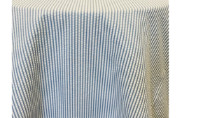 seersucker blue/white linen 132" rental Greater Northern Michigan