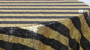 Striped Glitz Sequin - Black & Gold - 132 Rnd rental San Antonio, TX