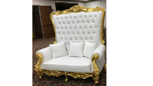 Royalty Loveseat - White Leather w/ Gold Trim rental San Antonio, TX