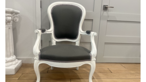 White/ Gray Cushioned English Chair rental San Antonio, TX